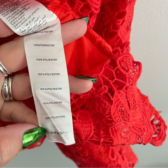 Paper Dolls | Women’s Red Crochet Lace Bardot Dress Off Shoulder Party Cocktail - Picture 9 of 15